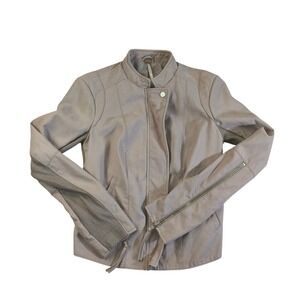 Free People‎ Faux Leather Moto Jacket Taupe Zip Up Modern Boho Chic